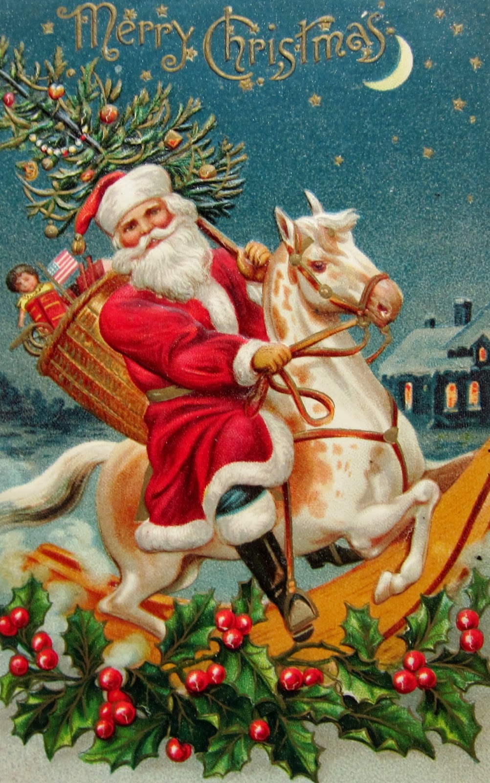 SANTA CLAUS with No Sleigh CHRISTMAS Postcards