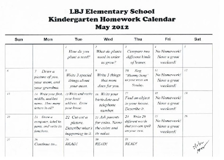 Printable homework calendar image