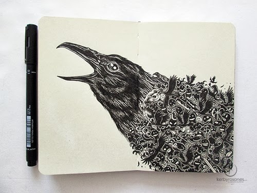 03-Crow-Ded-Filippino-Artist-and-Illustrator-Kerby-Rosanes-Pen-Doodles-www-designstack-co