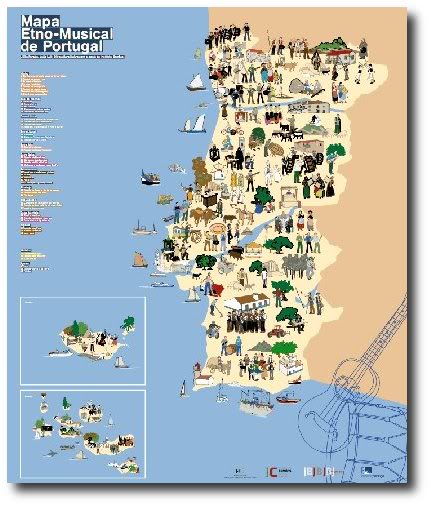 Mapa Etno-Musical de Portugal  Portugal mapa, Viagens, Mapas ilustrados