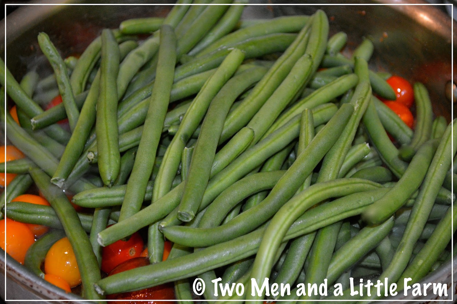 Two Men and a Little Farm GREEN BEANS WITH HEIRLOOM TOMATOES AND BACON