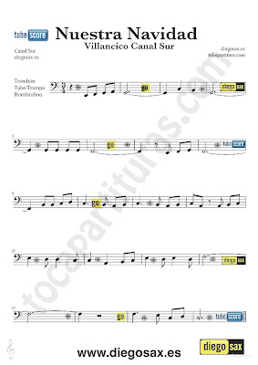 Tubepartitura Nuestra Navidad partitura para Trombón, Tuba y Bombardino Villancico popular Andaluz de Canal Sur