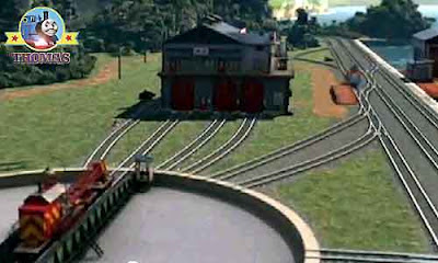 Thomas train Flynn Island of Sodor fire engine station immediately race to the rescue on the rails
