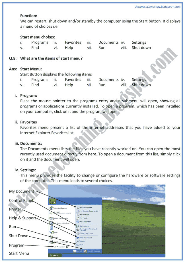 Introduction-To-Windows-Operating-System-Descriptive-Question-Answers-Computer-IX