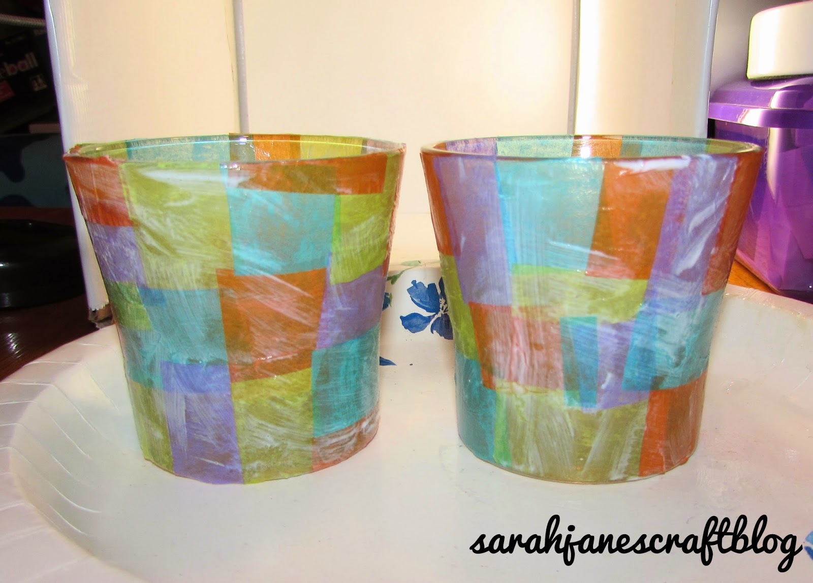 Sarah Jane's Craft Blog Tissue Paper "Stained Glass" Candle Holders