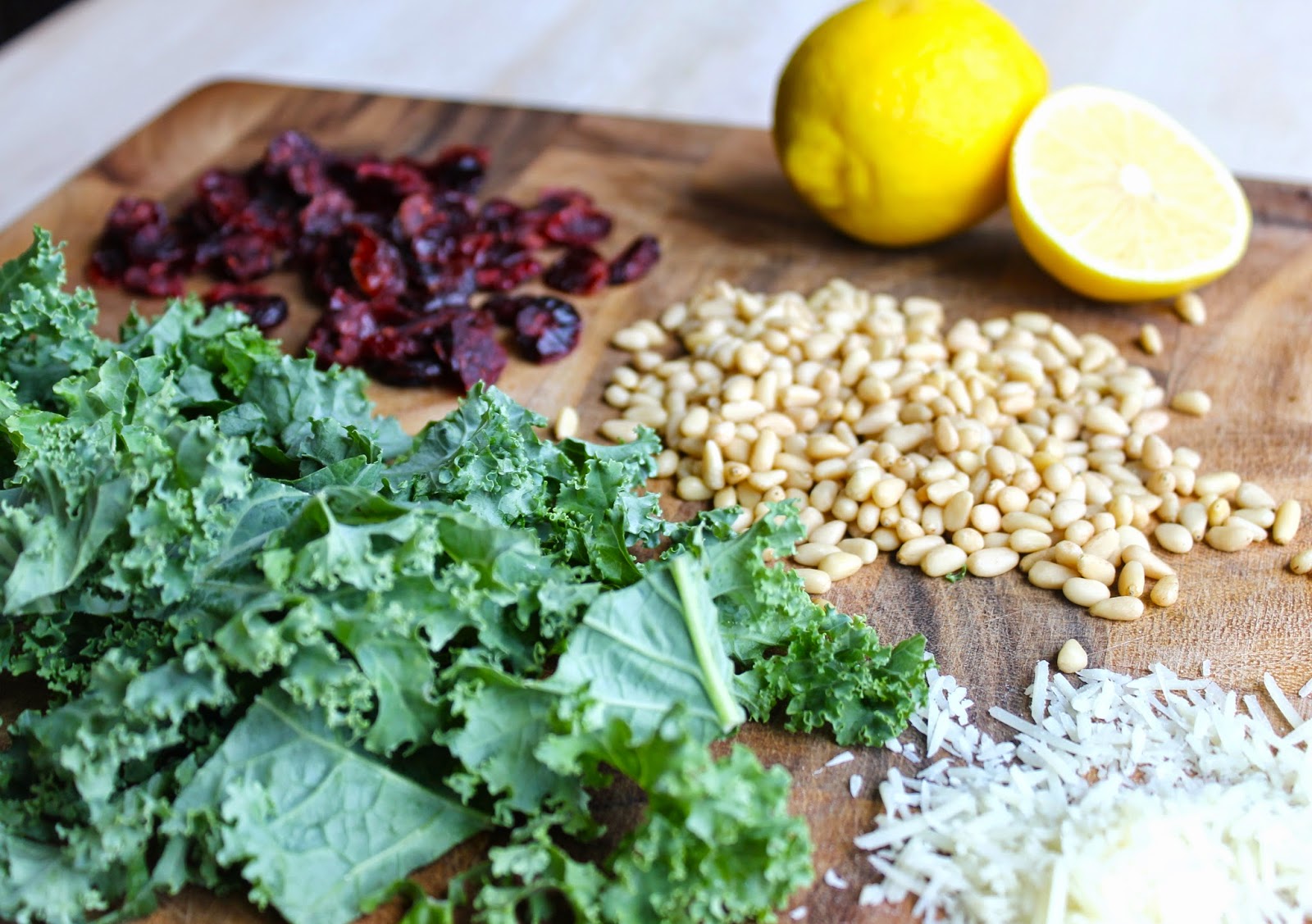 DancesintheKitchen Cranberry Lemon Kale Salad with Parmesan and Pine Nuts