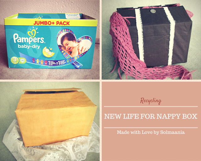 pampers, recycling, taaskasutus, nappy box, mähkmekast, burlap, fabric covered box, storing box, hoikast, riidega kaetud kast, paberiga kaetud kast, paper covered box