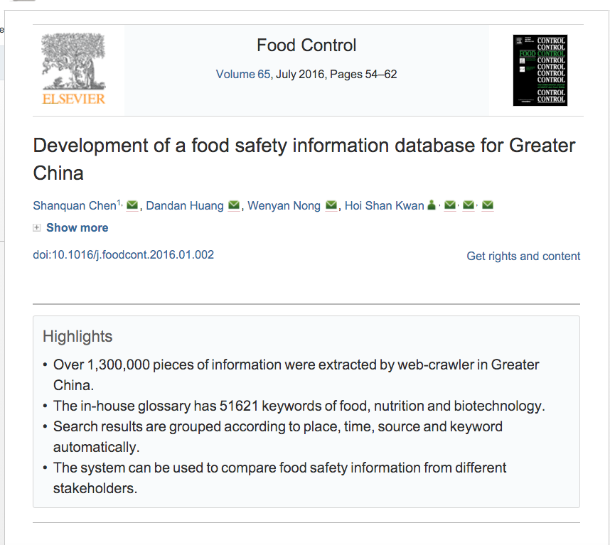 Food Safety Information Database for Greater China