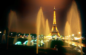Eiffel Tower Night View Pools HD Wallpaper