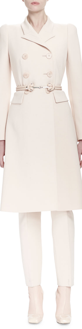 Alexander McQueen  Long-Sleeve Double-Breasted Coat, Nude 