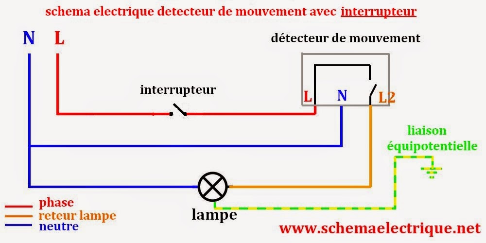 Schema Electrique Branchement Cablage: schéma branchement câblage détecteur  de mouvement presence