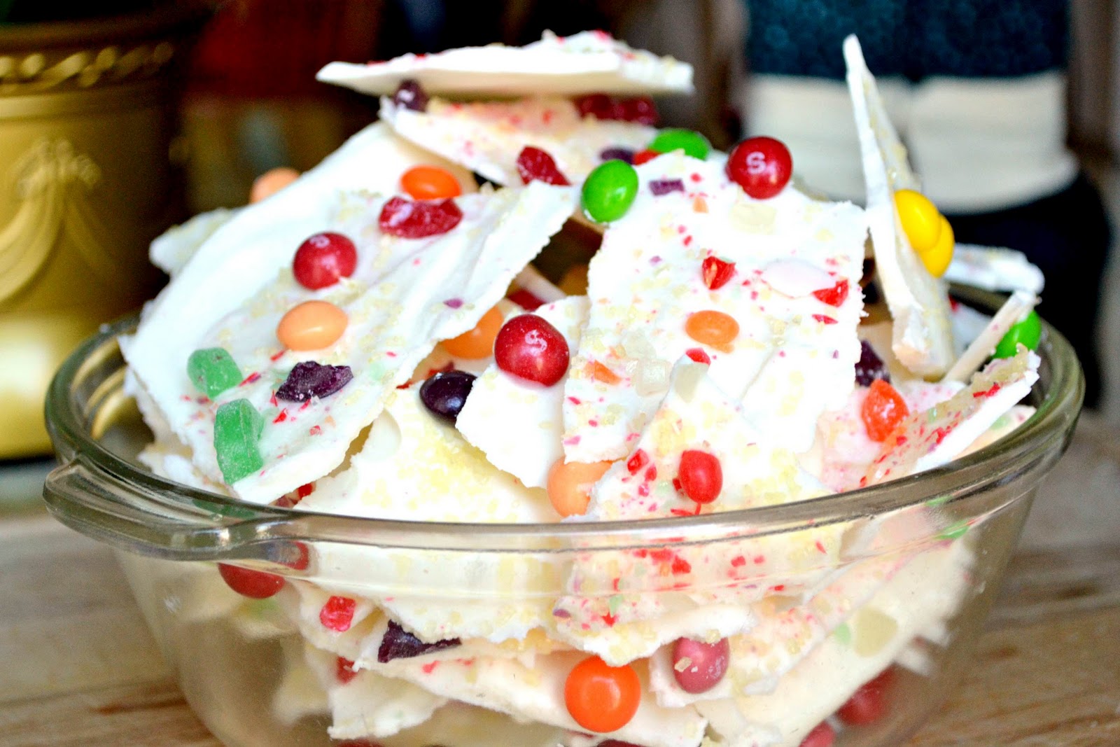 What Katie's Baking Cherry White Chocolate Skittle and Lifesaver Bark