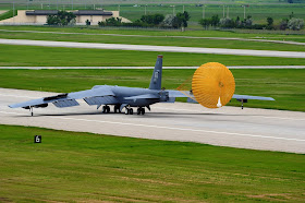  B-52 Stratofortress landing with break shute.