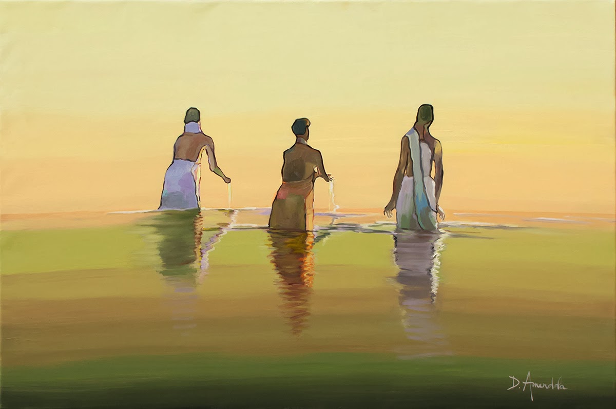 Daily Painting by Artist Dominique Amendola Bathing in the holy river 3, oil painting, figures