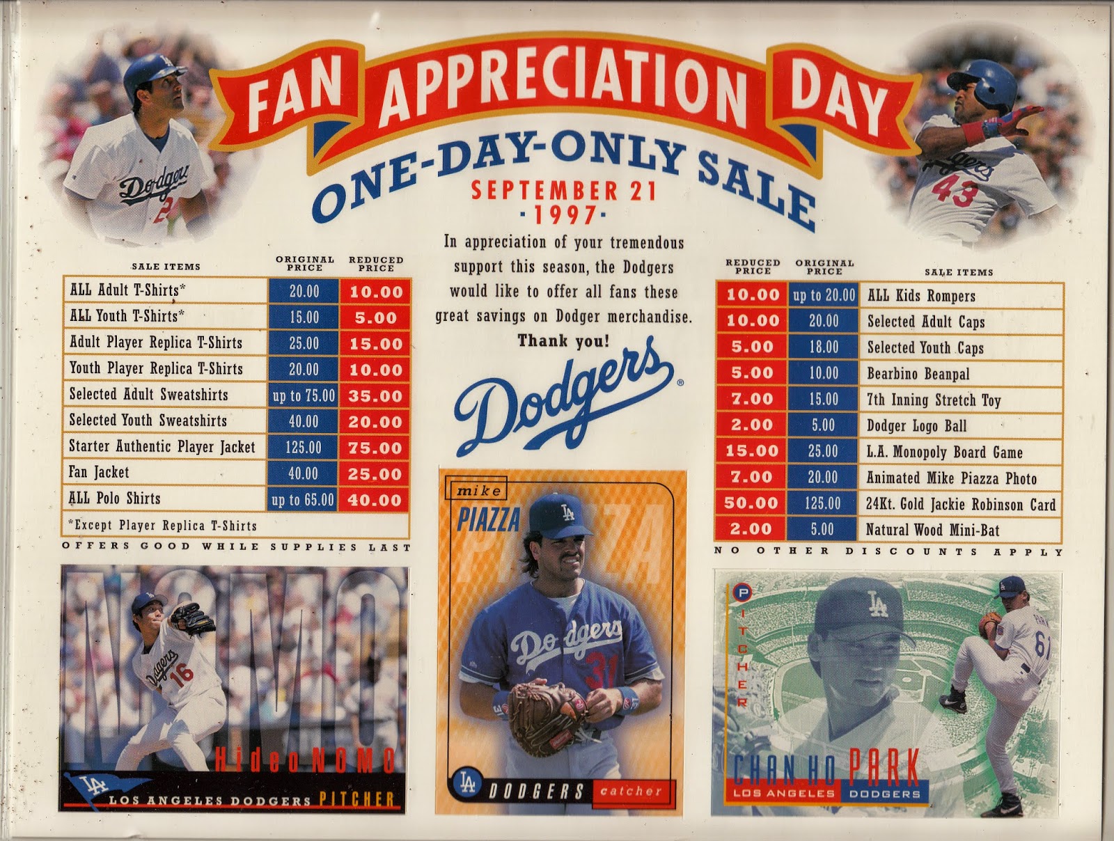Dodgers Blue Heaven A Dodger Fan Appreciation Card Sheet from 1997