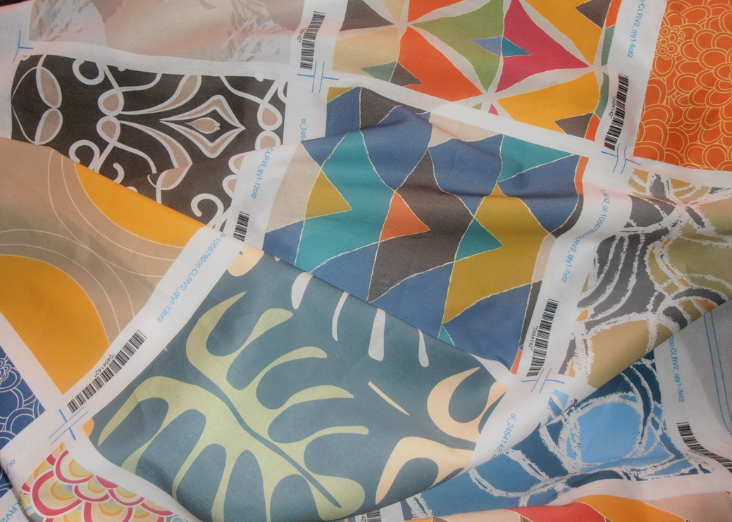 Spoonflower fabric swatches of my patterns.