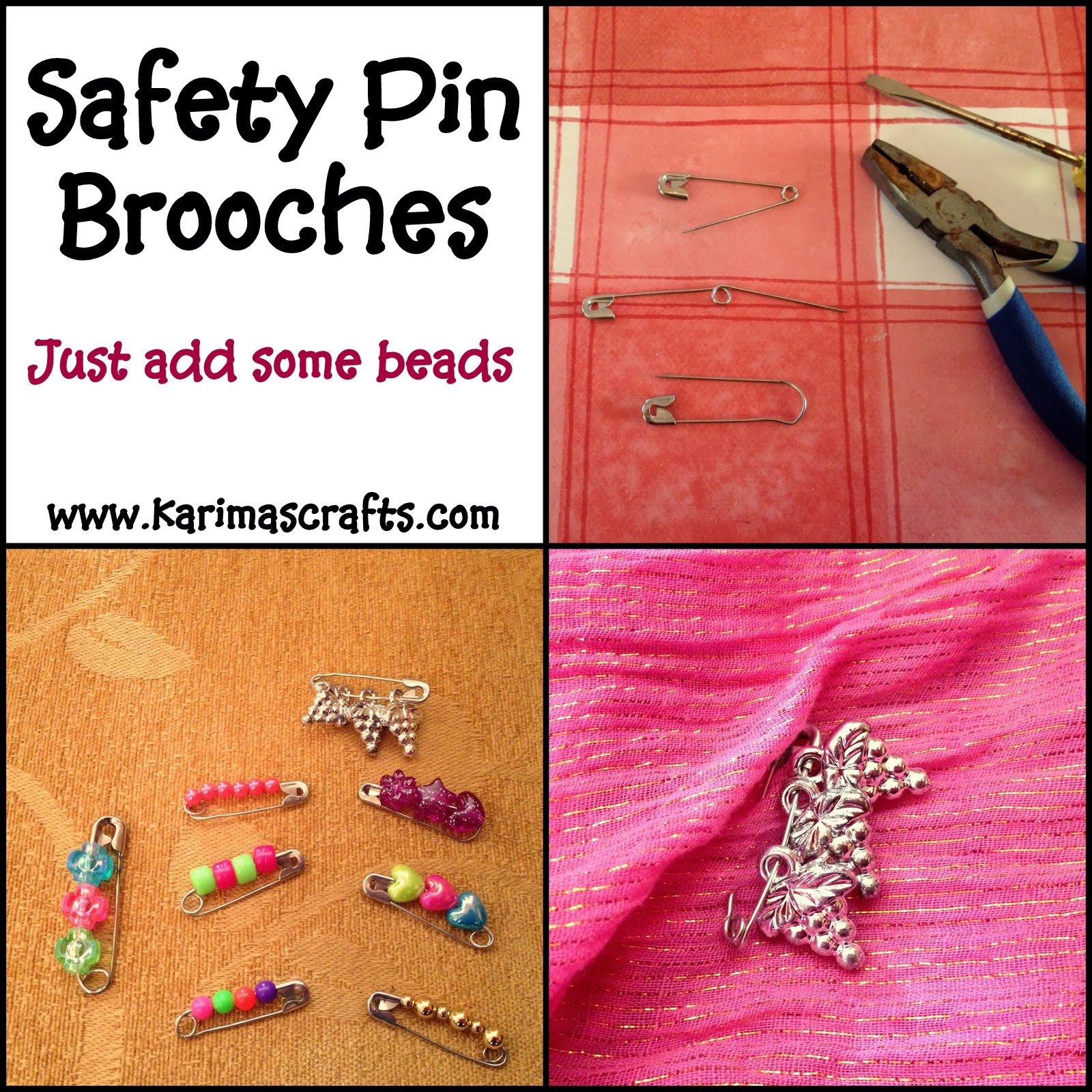 Karima's Crafts: Safety Pin Brooches Tutorial