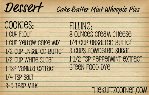 The Kurtz Corner Cake Batter Mint Whoopie Pies