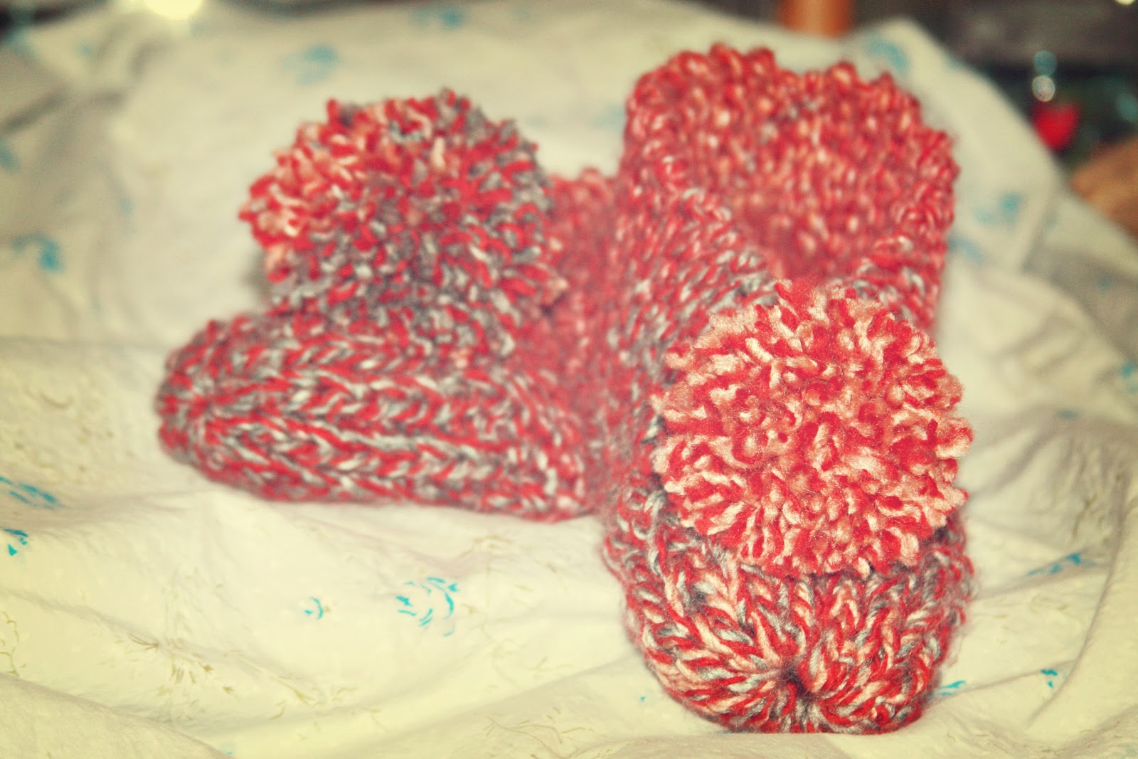 Raspberry Balloon Knitted Pom Pom Vintage Slipper pattern