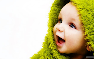 Cute baby and Green head, white background and beautiful baby