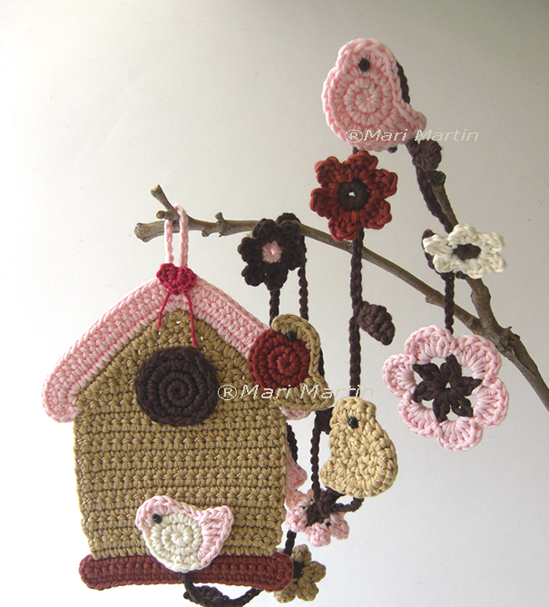 Crochet Birdhouse with garland Pattern Crochet Colorful