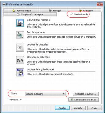 Opción mantenimiento en las impresoras Epson L200 de inyección.