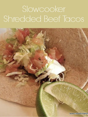 Slowcooker Shredded Beef Tacos - Just 4 ingredients and so yummy! #slowcooker #crockpot #tacos #shreddedbeef
