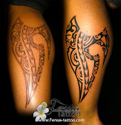 Tatouage Polynésien de Tiki sur le mollet par tahiti tattoo à Sanary, var (tattoo de tiki polynesien sur le mollet)
