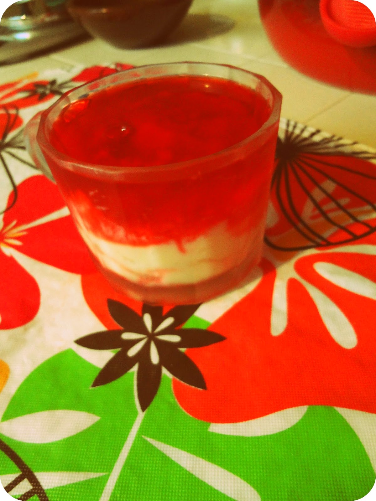 Oh So Retro Dessert; Vanilla Pudding with Cherry Jello