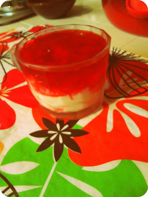 Vanilla Pudding with Cherry Jello