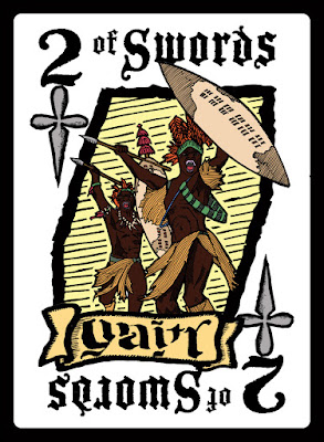 Zulu Warriors appear on the front of the 2 of Swords