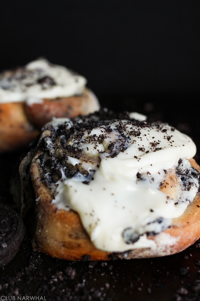 Oreo Cinnamon Rolls swirled with Oreo Cheesecake Filing