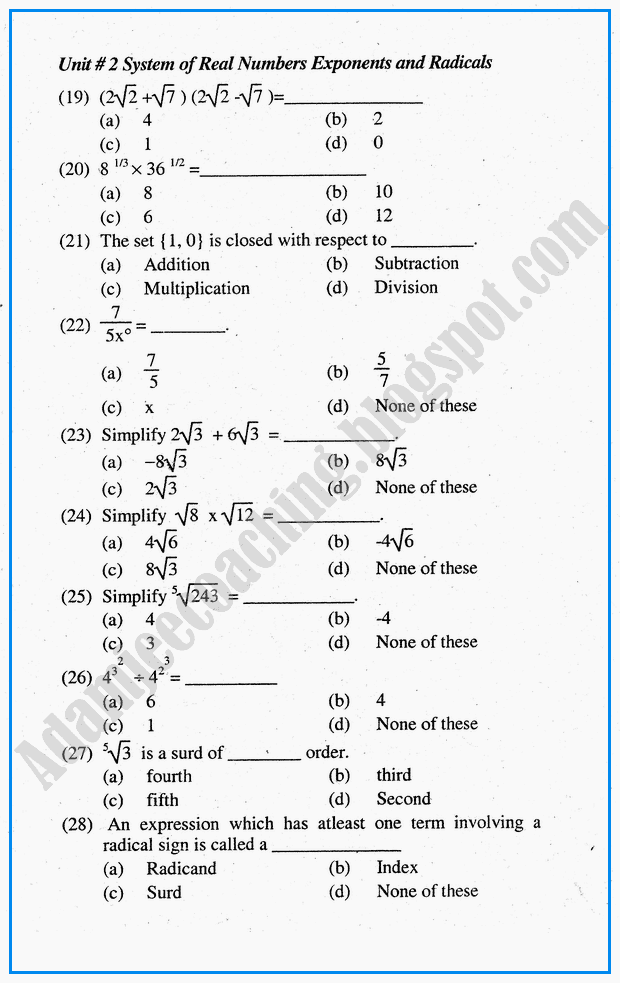 Multiple Choice Questions In Mathematics For Class 12 - class 12