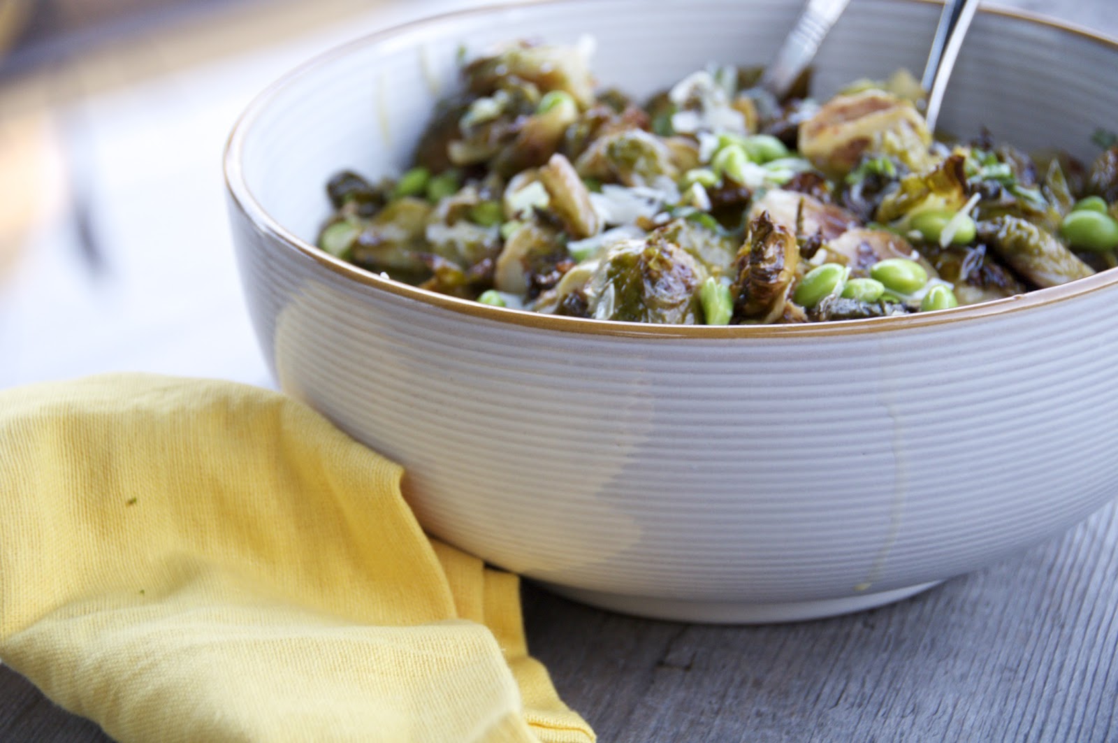 see you in the morning brussels sprouts + edamame with lemon, pecorino