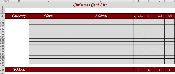 christmas card addresses list