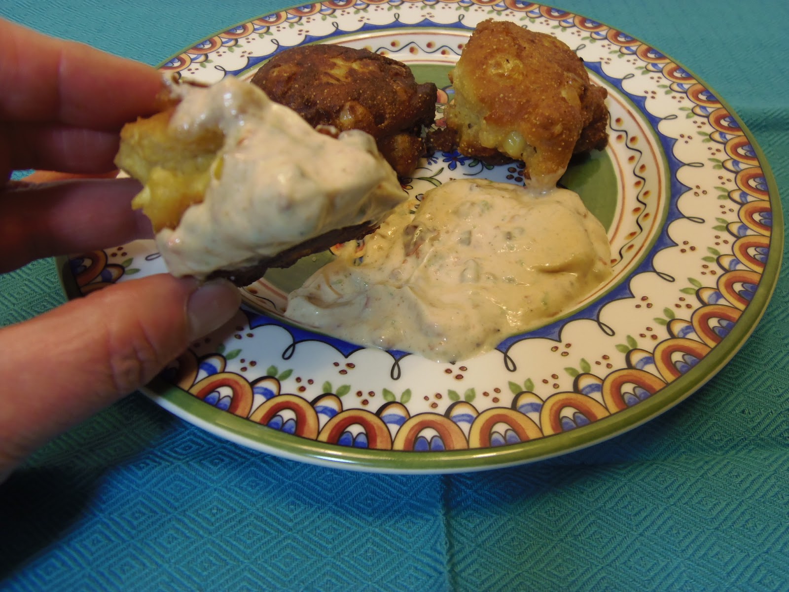 Corn Fritters with Adobo Dipping Sauce Kudos Kitchen by Renée