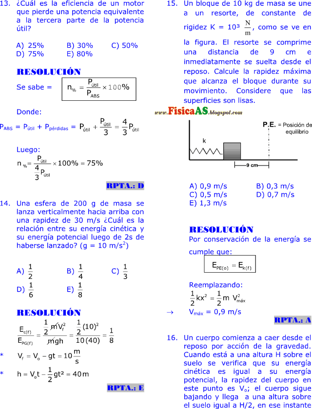 Fisica Problemas Resueltos Trabajo Potencia Y Energia Mecanica Ejercicios Desarrollados Imprimir Gratis
