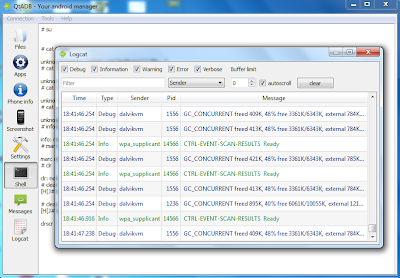 QtADB=>Logcat - View logcat of your android device with various filters.