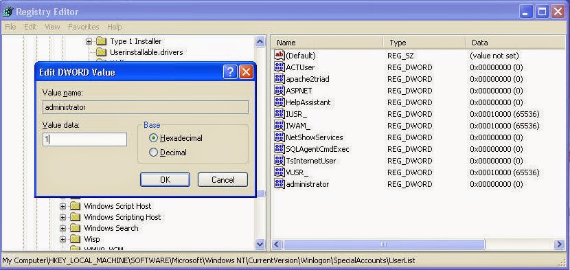 enable admin account windows 7 registry