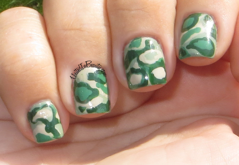 United In Beauty Green Camouflage Nail Art With China Glaze and OPI