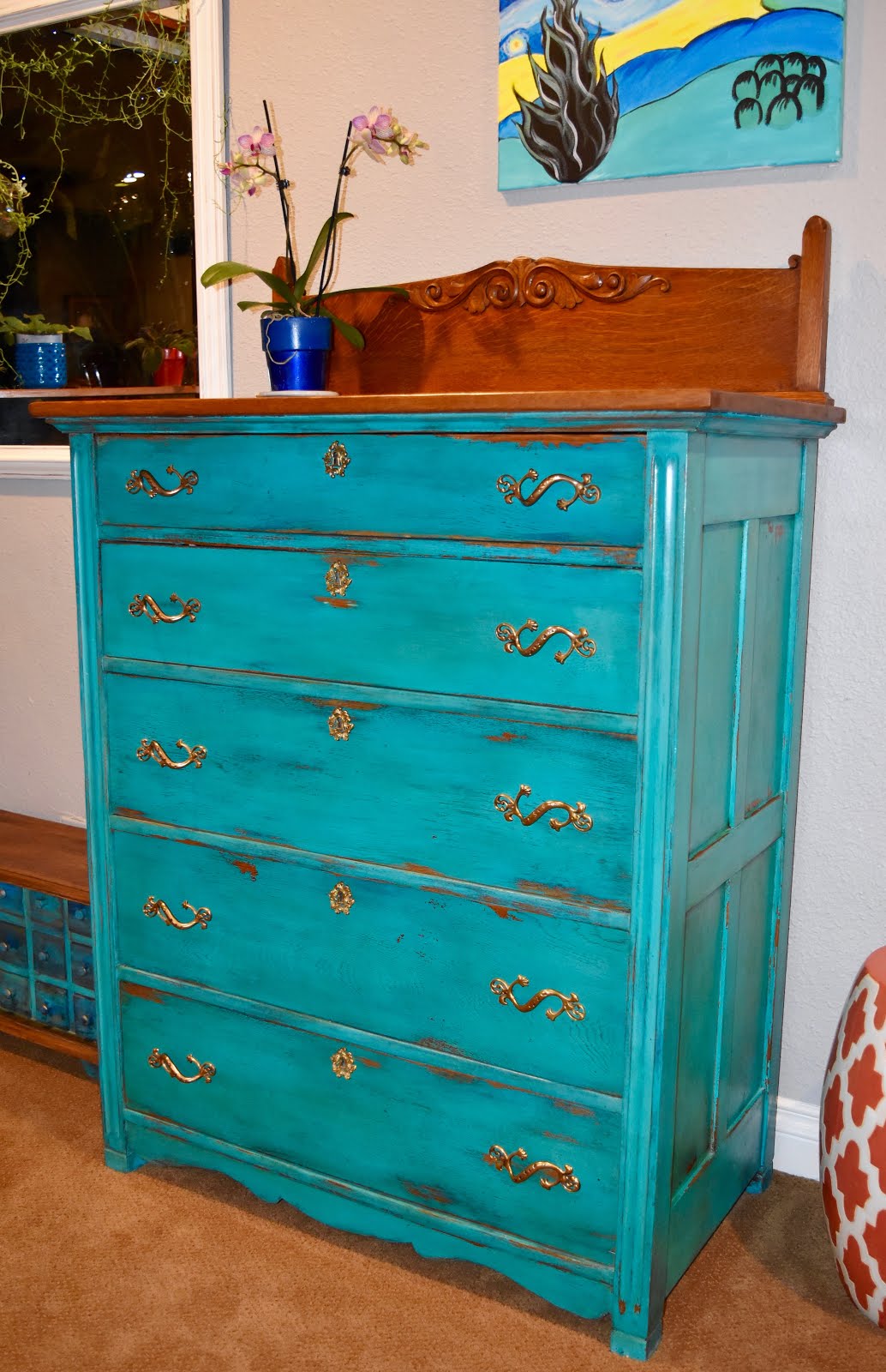 MakeMePrettyAgain Antique tall dresser in that shade of blue!