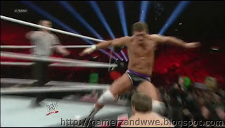 Cody Rhodes Kicks Daniel Bryan's head outside the ring on WWE raw held on 05/11/2012
