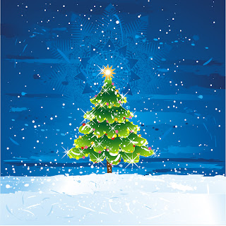 雪空のクリスマス・ツリー SNOW TREE VECTOR MATERIAL イラスト素材
