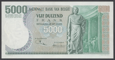 Currencies of Europe, Belgium 5000 Belgian francs banknote note bill