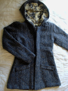 hooded lined herringbone wool jacket