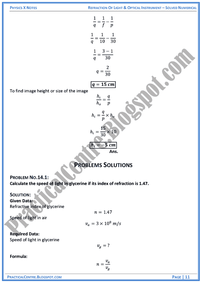 refraction-of-light-and-optical-instruments-solved-numericals-example-and-problem-physics-x