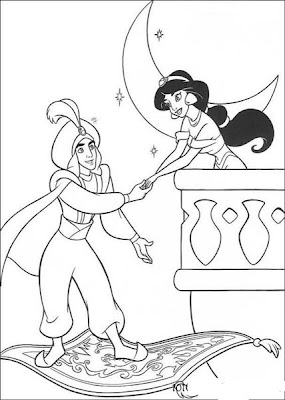 Disney Cartoon Coloring Pages "Princess Jasmine and Aladdin"
