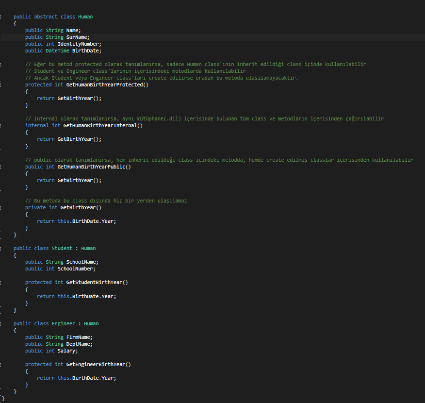 Yazılımcı Paylaşımları C ile abstract class kullanımı ve protected