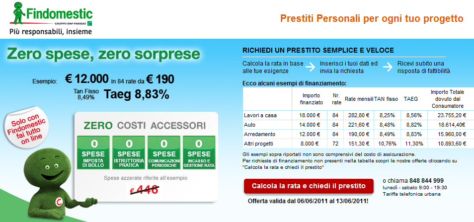 Findomestic Prestito Zero Spese