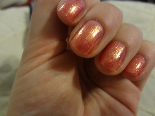 Here is Shrimp of the Barbie, two coats (over OPI Nail Envy):